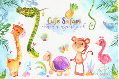 Cute safari animals watercolor clipart pack Africa animals monkey