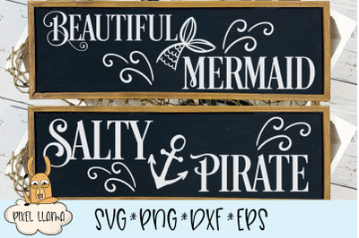 Beautiful Mermaid Salty Pirate Sign Bundle SVG
