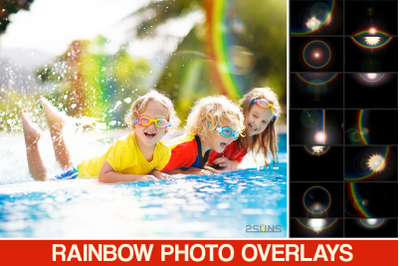 Rainbow overlay, Sunshine overlay, Lens flare overlay, Photoshop