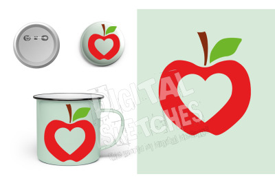 Apple Heart Love Cut File Valentine&#039;s Day .SVG .DXF