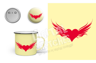Heart Wings Cut File Silhouette Vector Valentine&#039;s Day .SVG .DXF