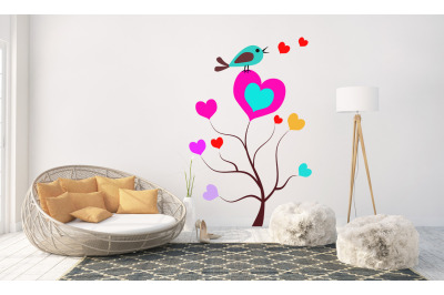 Heart Tree Bird Cut File Silhouette Vector Valentine&#039;s Day .SVG .DXF