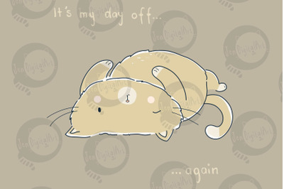 Day Off Cat | Clip Art Illustration | PNG/JPEG