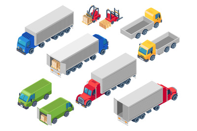 Trucking logistic isometric trucks. Loading truck&2C; cargo container tra