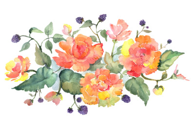 Bouquet with tea roses Watercolor png