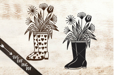 Wellies rain boots with flowers svg dxf cutting templates