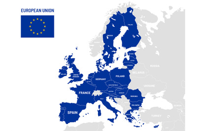 European Union countries map. EU member country names, europe land loc