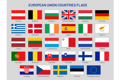 European Union countries flags. Europe travel states, EU member countr