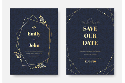 Modern wedding invitation. Elegant invite card&2C; vintage damask floral