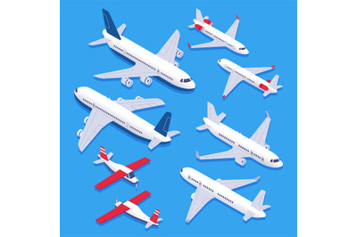 Isometric airplanes. Passenger jet airplane&2C; private aircraft and airl