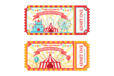 Amusement park ticket. Admit one circus admission tickets, family park