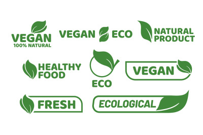 Vegan tag label. Veganism badge logo, vegetarian organic products and