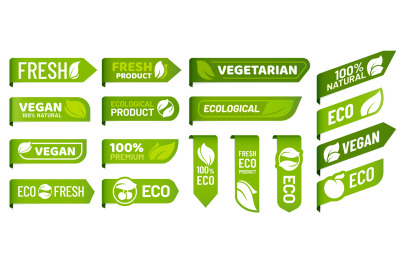 Vegan mark labels. Fresh vegetarian products, eco organic food and rec