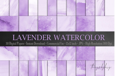 30 Ombre Pastel Lavender Watercolor Painted Digital Papers