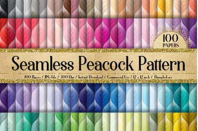 100 Seamless Peacock Feather Boho Pattern Digital Papers