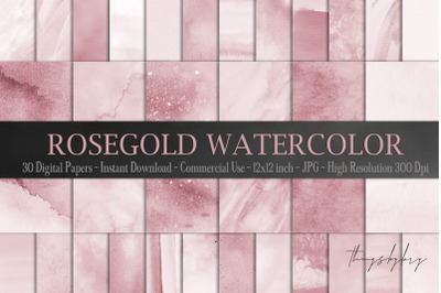 30 Ombre Rosegold Painted Brush Watercolor Digital Papers