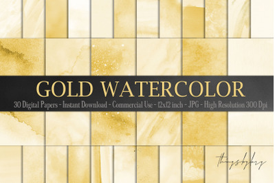 30 Ombre Gold Paint Brush Stroke Watercolor Digital Papers