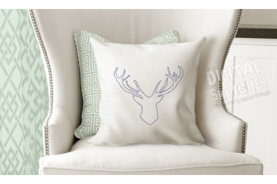 Deer Head Machine Embroidery Design Doodle Redwork 4 Sizes