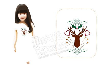 Deer Head Machine Embroidery Design Hearts Stag