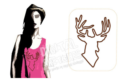 Deer Head Applique Design Machine Embroidery Design Antlers 5 Sizes