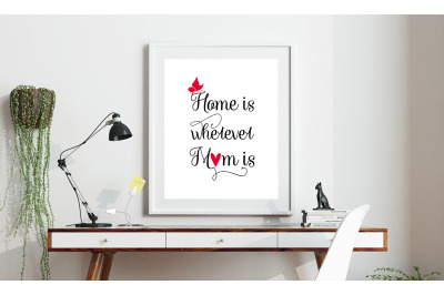 Saying Home Is Whereever Mom Printable Art, Wall Art, .PDF, Typo