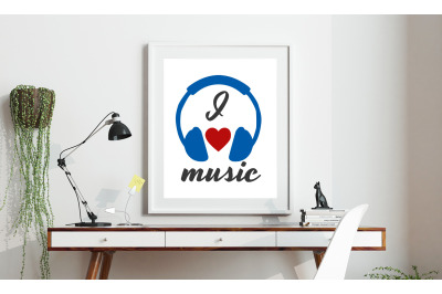 Saying I Love Music Headphones Printable Art, Wall Art, .PDF, Typo