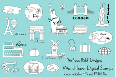 World Travel Digital Stamps Clipart