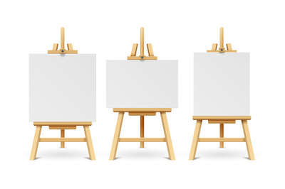 Wood easels or painting art boards with white canvas of different size