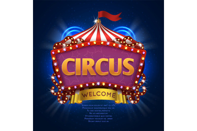 Circus carnival vector sign with light bulb frame