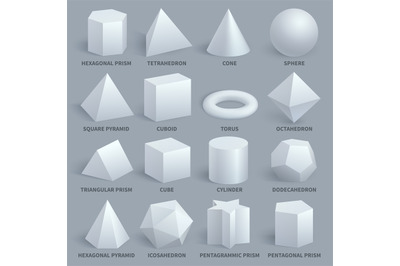 Realistic white basic 3d shapes vector set