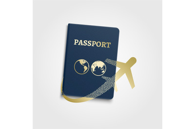 Passport international id and airplane illustration