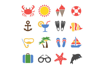 Summer vacation colorful icons set