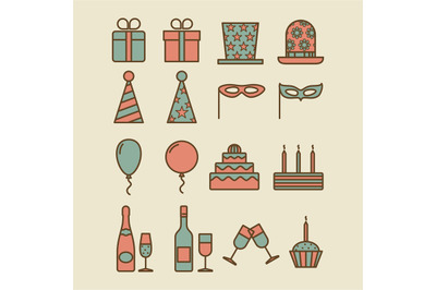 Colorful vintage party icons