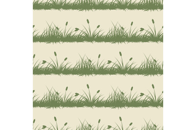 Vintage grass and bushes silhouettes horizontal seamless patterns