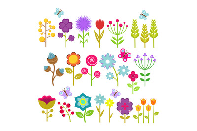 Summer flowers isolated vector collection. Cute floral elements for re