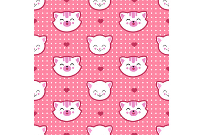 Cat and kitten faces vector seamless pattern. Child t shirt design