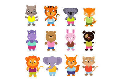 Cute cartoon baby animals vector set