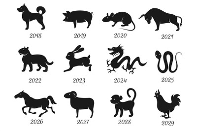 Chinese horoscope zodiac animals. Vector symbols of year