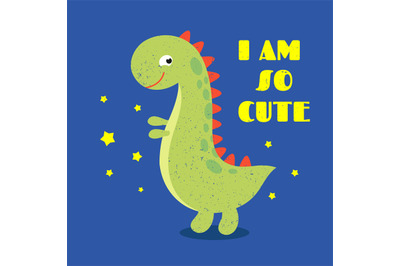 T shirt kids print label with cute dinosaur