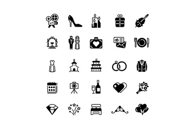 Bridal vector symbols. Wedding vector black silhouette icons isolated