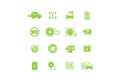 Electrical charge symbols and electric car eco transportation pictogra