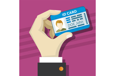 Male hand holding id card with photo vector illustration