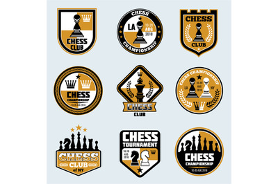 Chess club labels. Business strategy vector logos and emblems