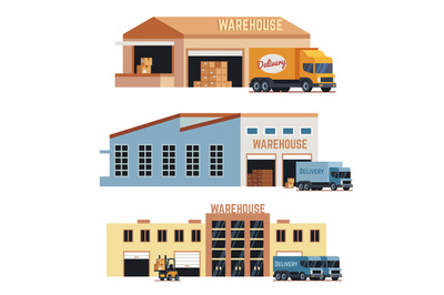 Warehouse building, industrial construction and factory storage vector