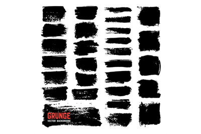 Artistic textured ink brushes. Vector black paintbrush strokes isolate