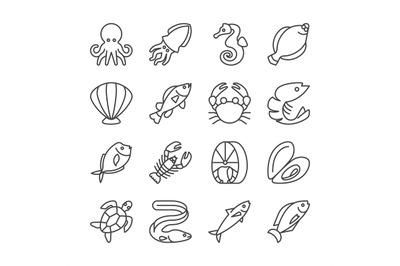Fish and seafood line vector icons
