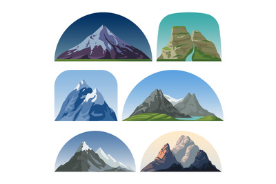 Cartoon mountain side vector landscapes. Outdoor hill tops isolated co