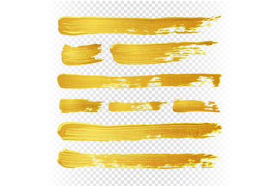 Gold yellow paint vector textured abstract brushes. Golden hand drawn