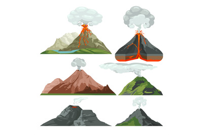 Fired up volcano mountains with magma and hot lava. Volcanic eruption