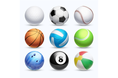 Realistic sports balls vector set